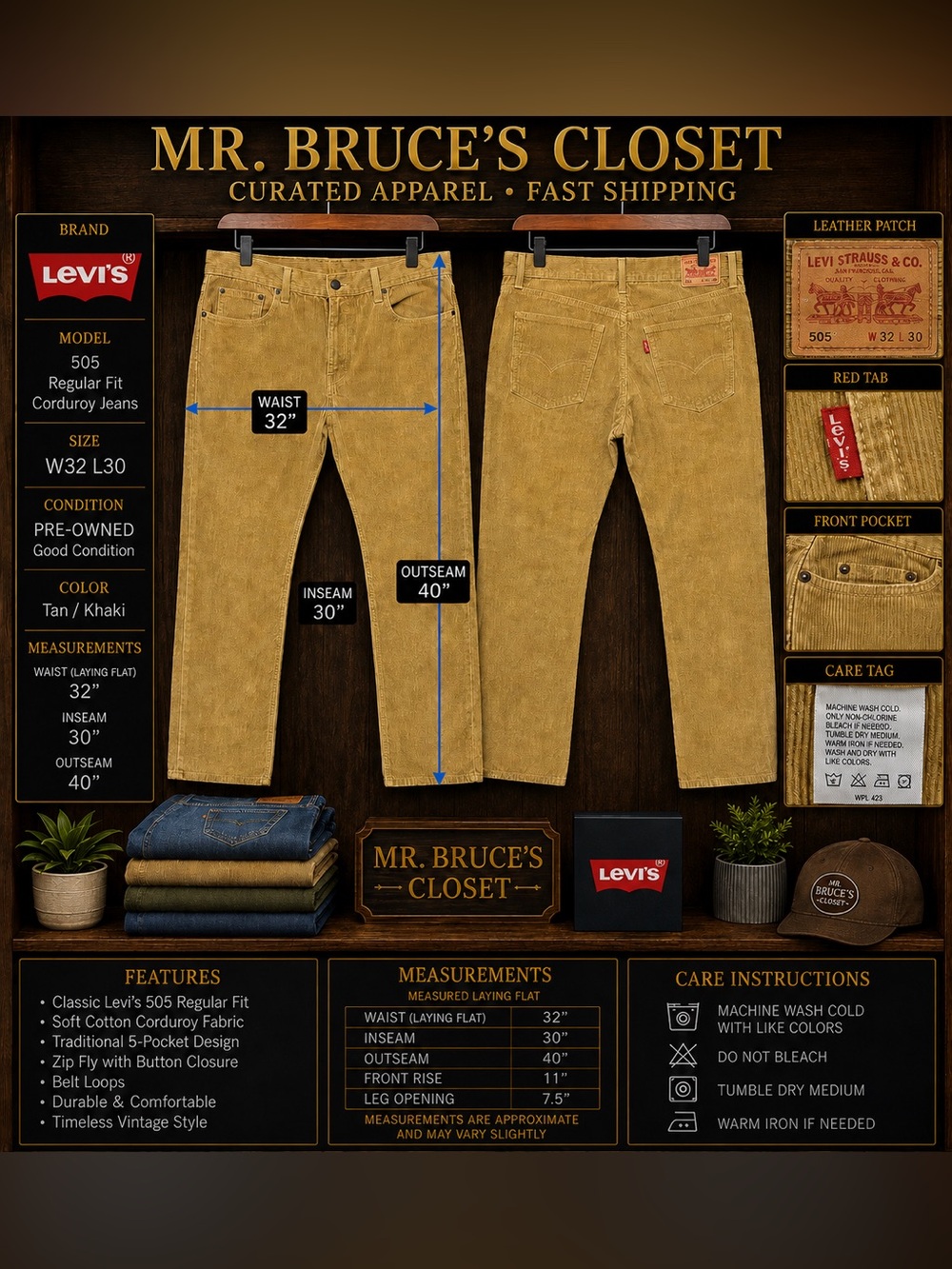 Levi's 505 Men's Corduroy Pants in Khaki